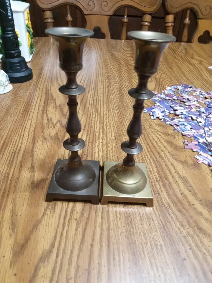 vintage brass candlesticks pair 7.5" Tall Good Condition See Pics vintage brass candlesticks pair 7.5" Tall Good Condition See Pics