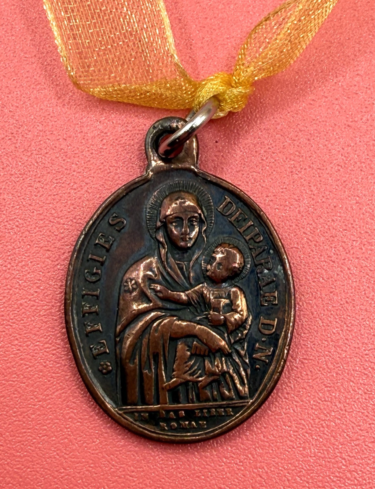 Vintage Old Copper Mother of God Latin Religious Medal Pendant Vintage Old Copper Mother of God Latin Religious Medal Pendant