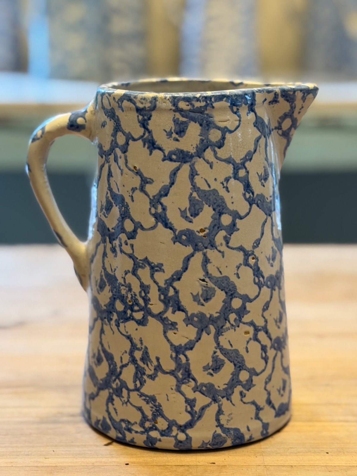 Antique Late 1800's to Early 1900's Blue and White Spongewear Pitcher Antique Late 1800's to Early 1900's Blue and White Spongewear Pitcher