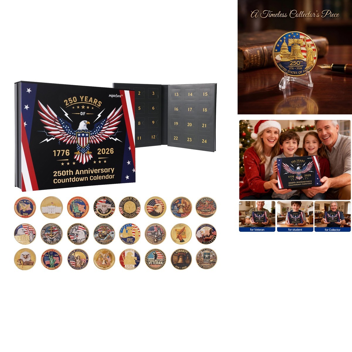 24PCS USA 250th Anniversary Commemorative Coin Gift Set 2026 for Veterans 24PCS USA 250th Anniversary Commemorative Coin Gift Set 2026 for Veterans