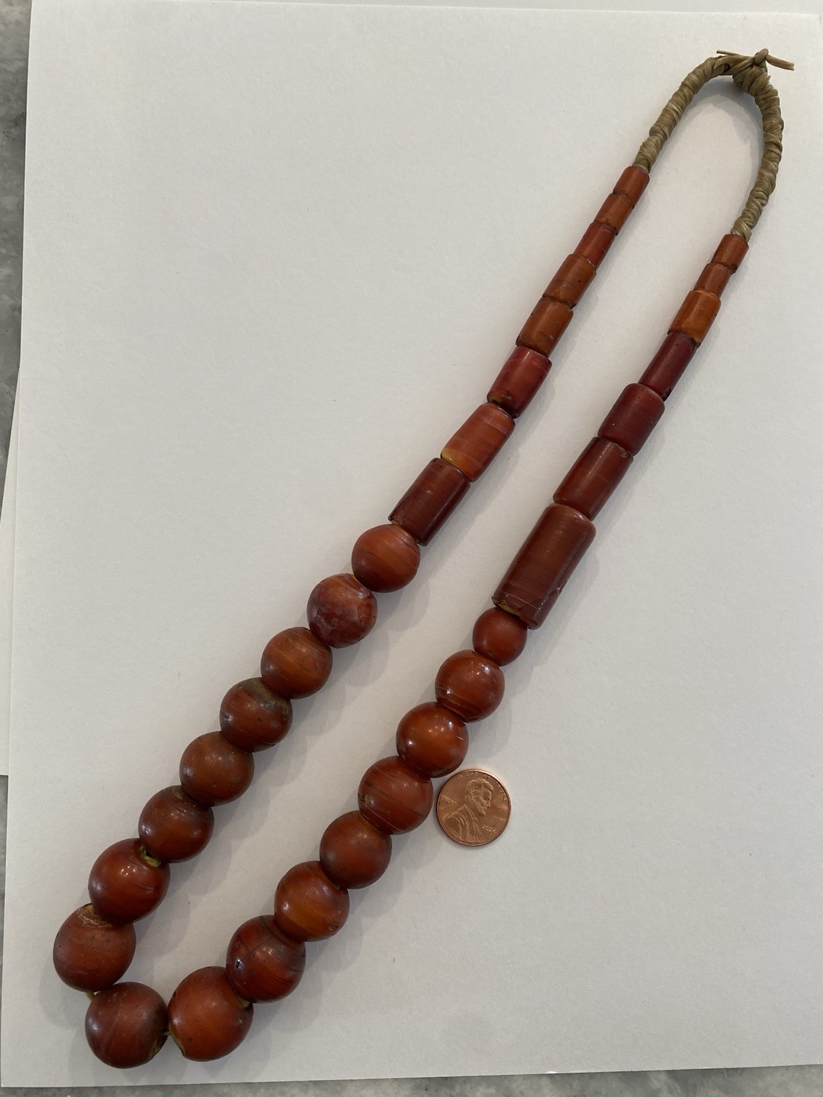 Antique Strand Of Venetian Cornaline D’aleppo African Trade Beads, Yellow Core. Antique Strand Of Venetian Cornaline D’aleppo African Trade Beads, Yellow Core.