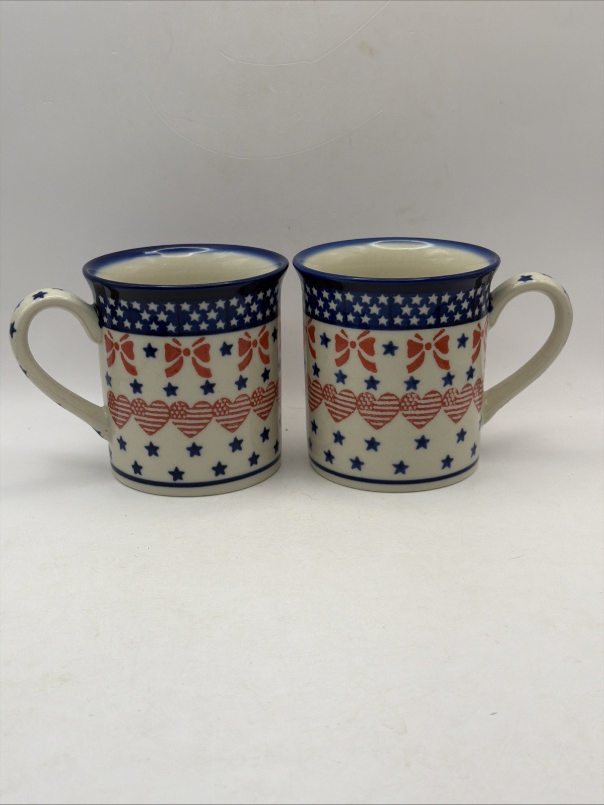 2 Kalich Polish Pottery Ceramic Mugs Boleslawiec 10 oz Patriotic Small Stars 2 Kalich Polish Pottery Ceramic Mugs Boleslawiec 10 oz Patriotic Small Stars
