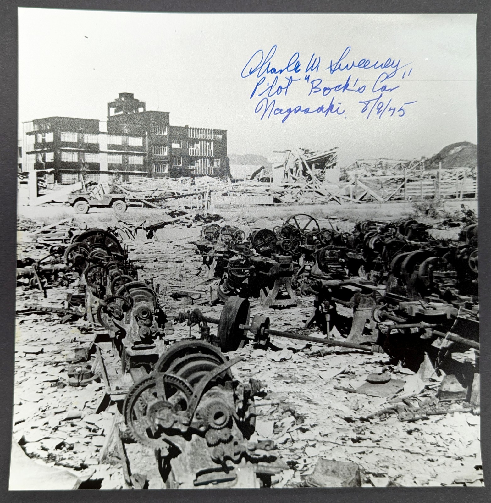 Charles W Sweeney Signed Nagasaki Mitsubishi Steel Works Photo Bockscar WWII