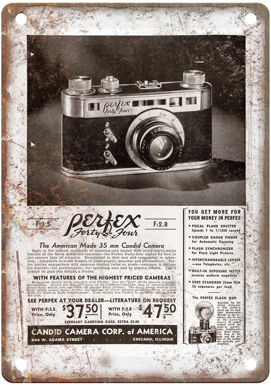 1939 Perfex Vintage Film Camera Advertisement Retro Look Metal Sign C1548 1939 Perfex Vintage Film Camera Advertisement Retro Look Metal Sign C1548