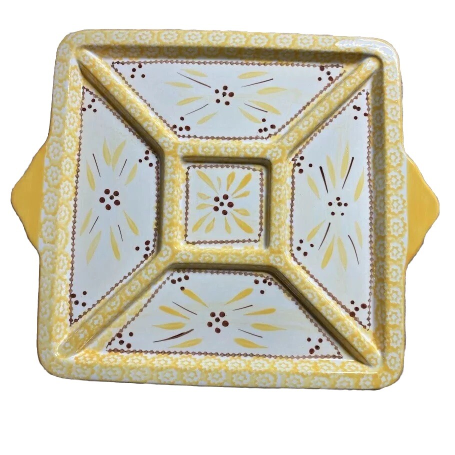 Temptations Old World Charcuterie Platter Yellow 12"x12" Divided Ceramic Plate Temptations Old World Charcuterie Platter Yellow 12"x12" Divided Ceramic Plate