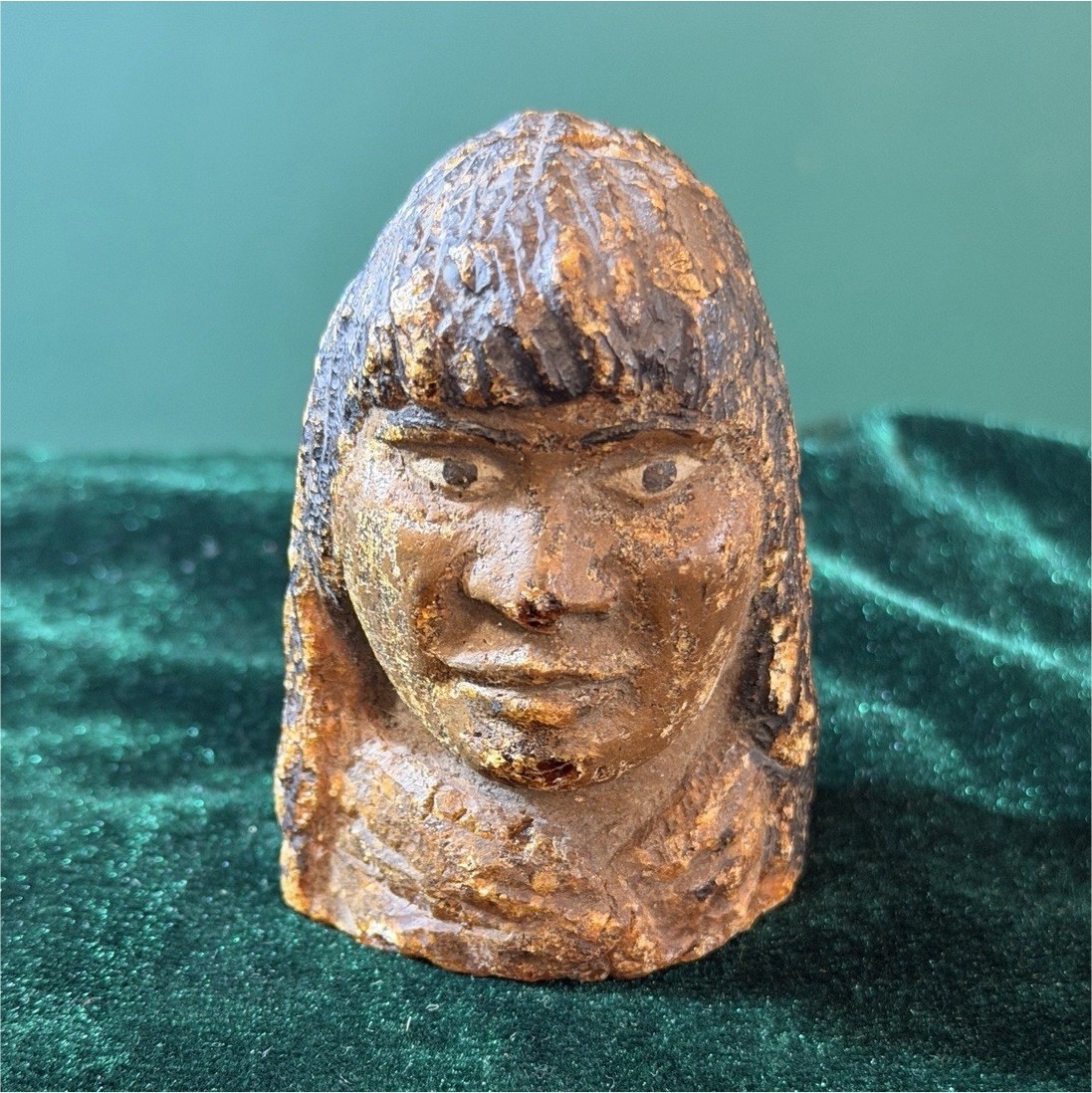 Antique New Zealand Kauri Gum Māori Portrait Carving Vintage NZ