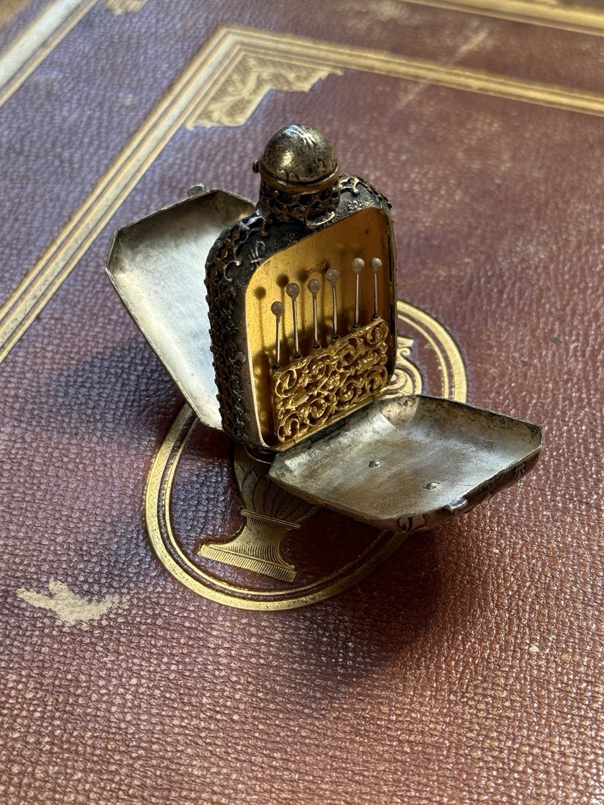 Antique 19th French Necessaire Perfume Bottle, Needle Case & Mirror Combination Antique 19th French Necessaire Perfume Bottle, Needle Case & Mirror Combination