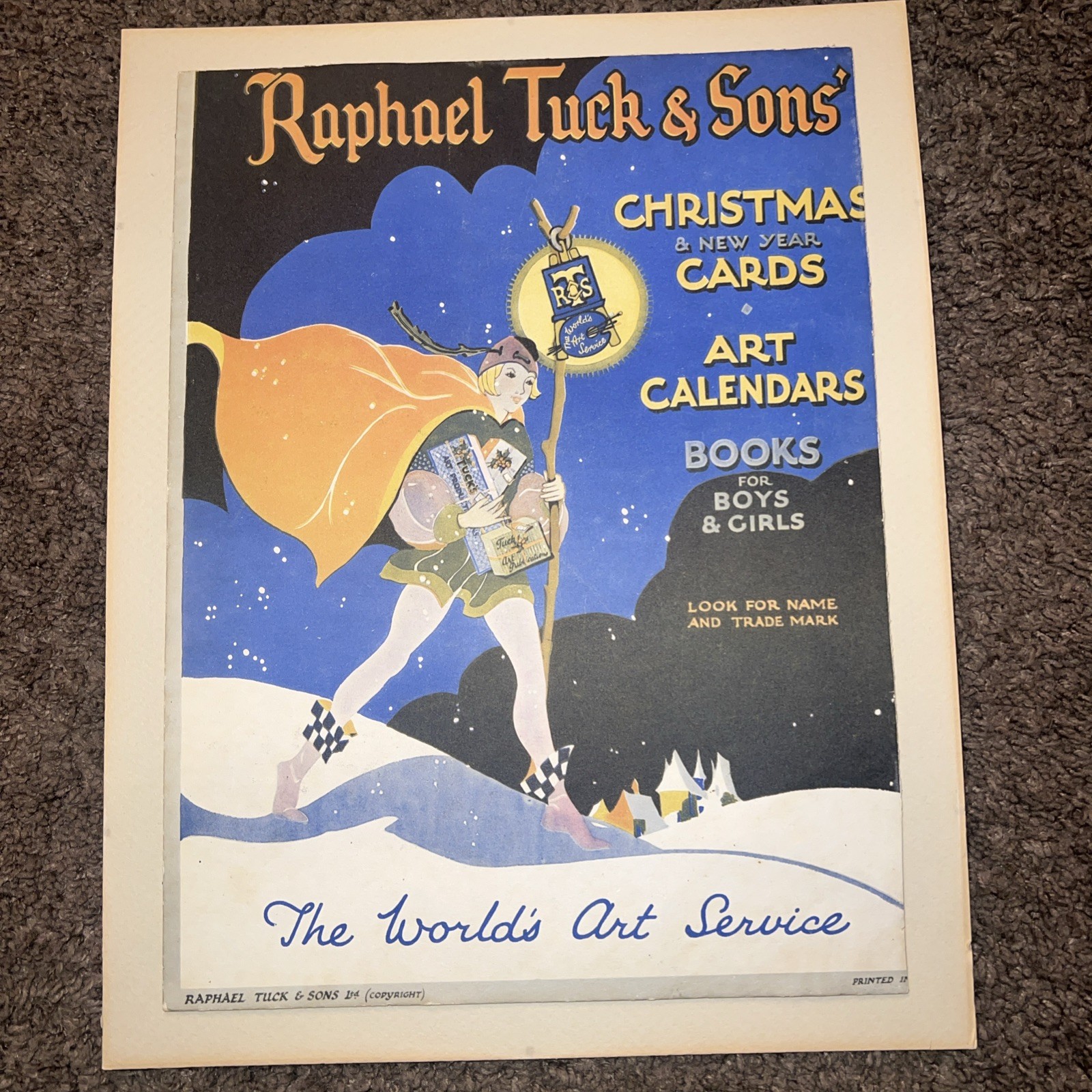 Antique Raphael Tuck Sons Christmas Cards Store Advertising Poster Art Sign Antique Raphael Tuck Sons Christmas Cards Store Advertising Poster Art Sign