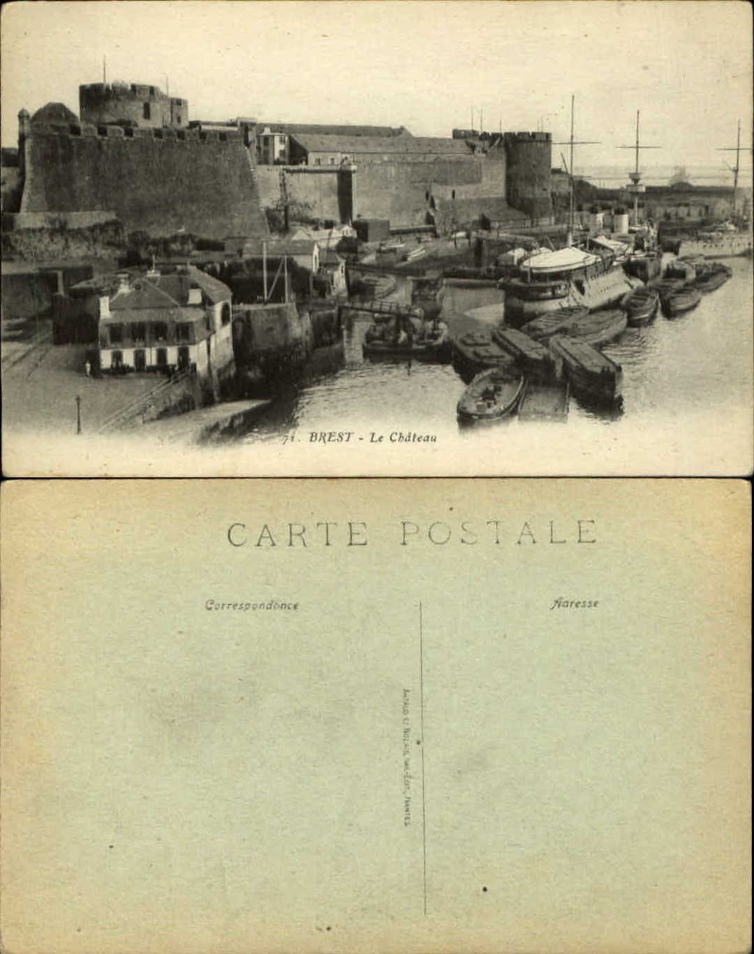 Brest France Le Chateau boats ships ~ vintage postcard Brest France Le Chateau boats ships ~ vintage postcard