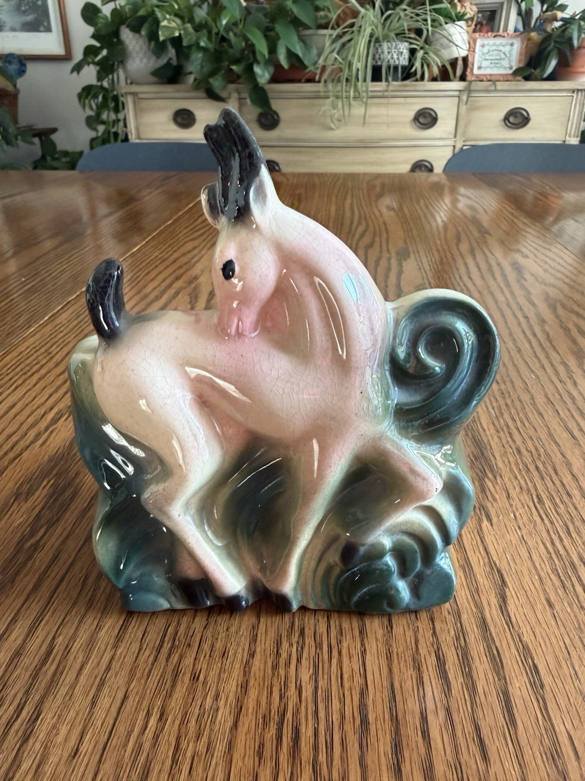 Vintage Brush McCoy Teal Green Planter Pink Antelope Deer Gazelle Pottery 1950s Vintage Brush McCoy Teal Green Planter Pink Antelope Deer Gazelle Pottery 1950s