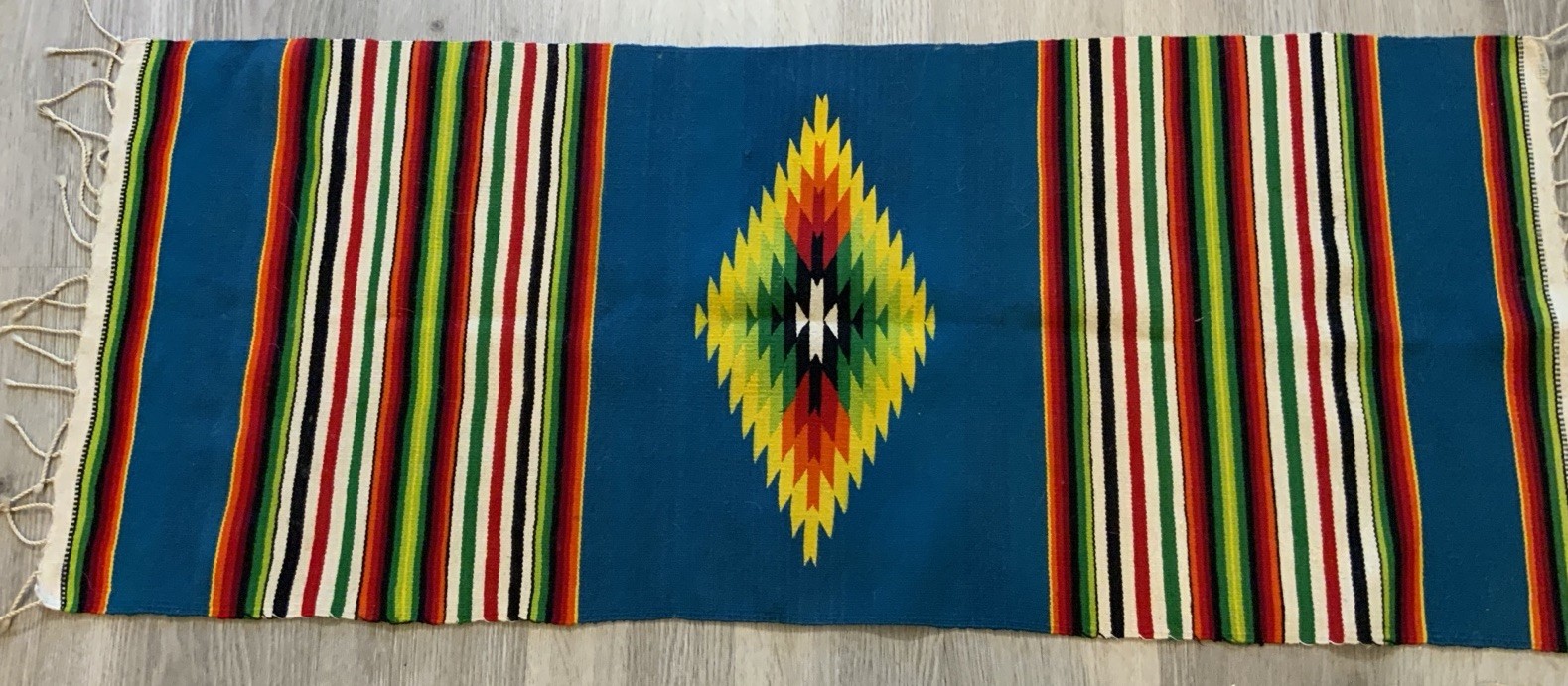 Vintage Mexican Serape Saltillo Rug/Blanket, Geometric & Stripe Design, Vivid Vintage Mexican Serape Saltillo Rug/Blanket, Geometric & Stripe Design, Vivid