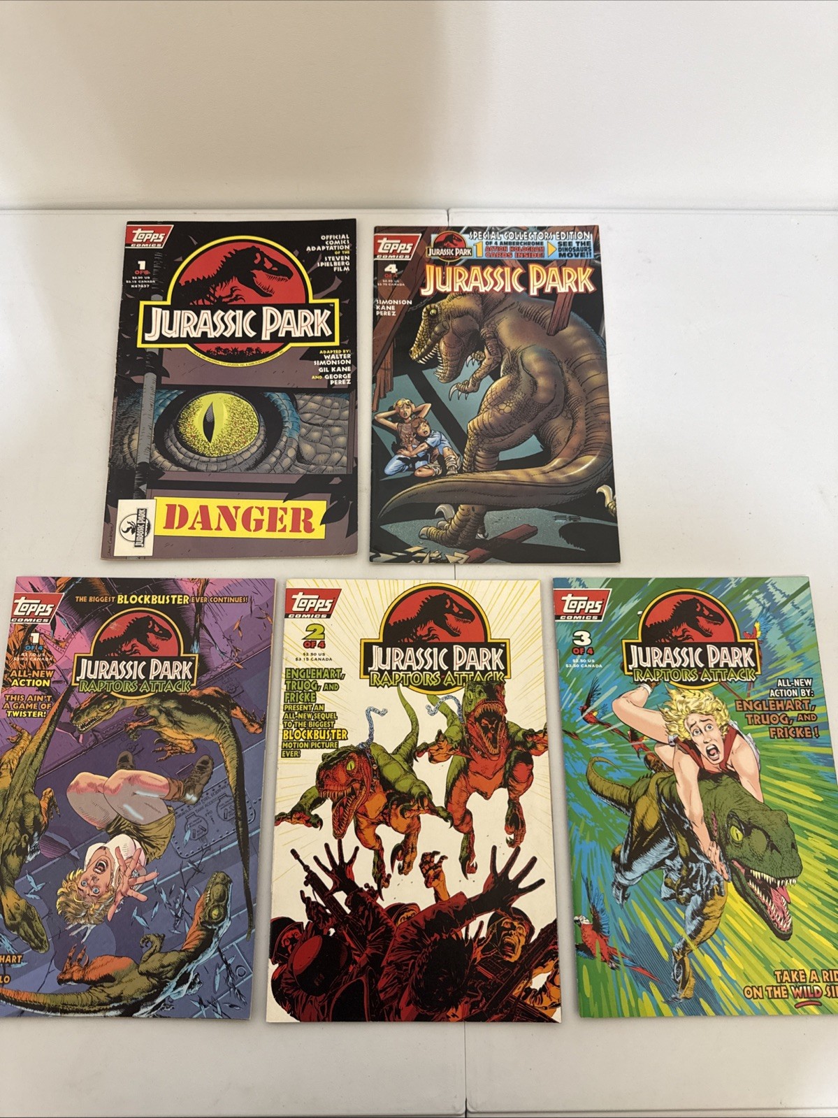 Jurassic Park Raptors Attack #1 2 3 1994 & Jurassic Park 1 & 4 Comic Lot  Topps