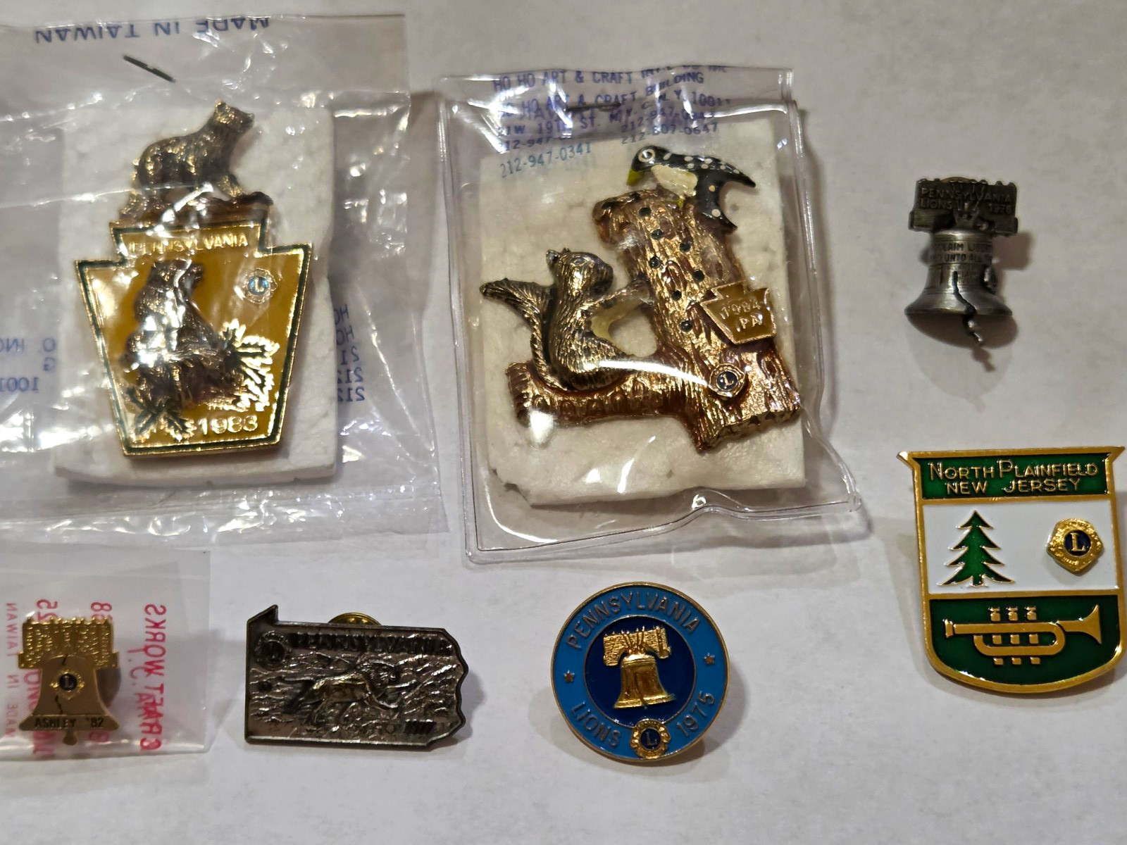 Vintage Lions Club Pin Lot7pc Pennsylvania 1983 1984 Bear 3D Liberty Bell NJ 19