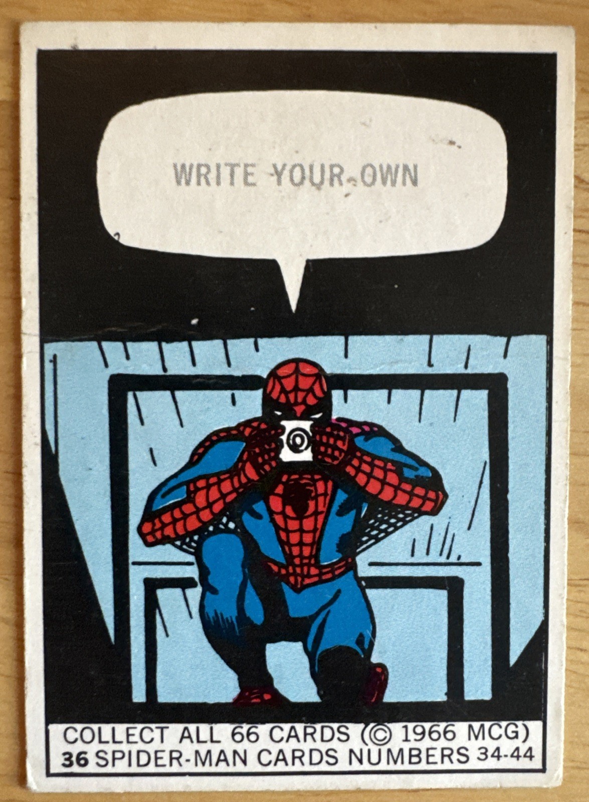 Spiderman 1966 Donruss Marvel Super Heroes Card #36 vg (1029) wrinkled Spiderman 1966 Donruss Marvel Super Heroes Card #36 vg (1029) wrinkled
