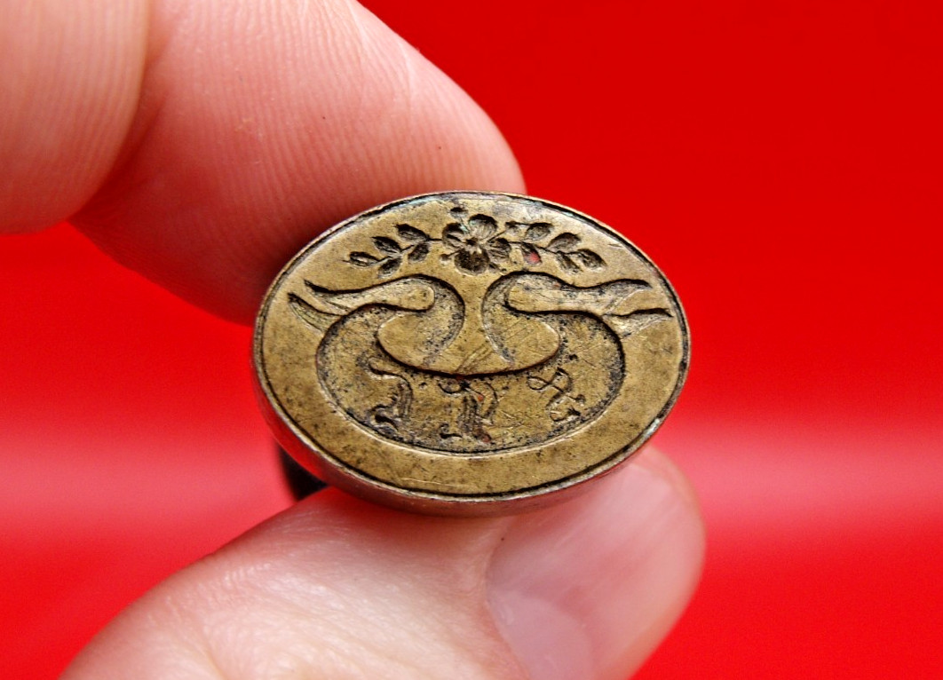 Antique Early 19th Century Brass & Wood Floral Scroll Initials Wax Seal Stamp Antique Early 19th Century Brass & Wood Floral Scroll Initials Wax Seal Stamp