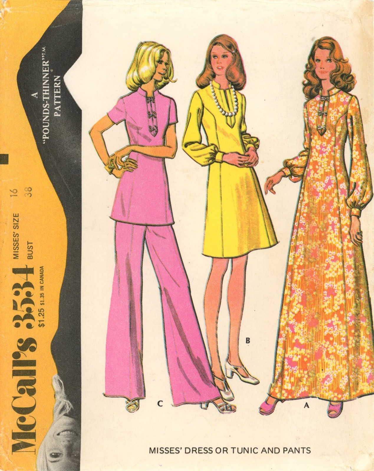 McCall's 3534 Dress & Tunic w Stand Collar, Frog Closure, Pants Sz 16 COMPLETE McCall's 3534 Dress & Tunic w Stand Collar, Frog Closure, Pants Sz 16 COMPLETE