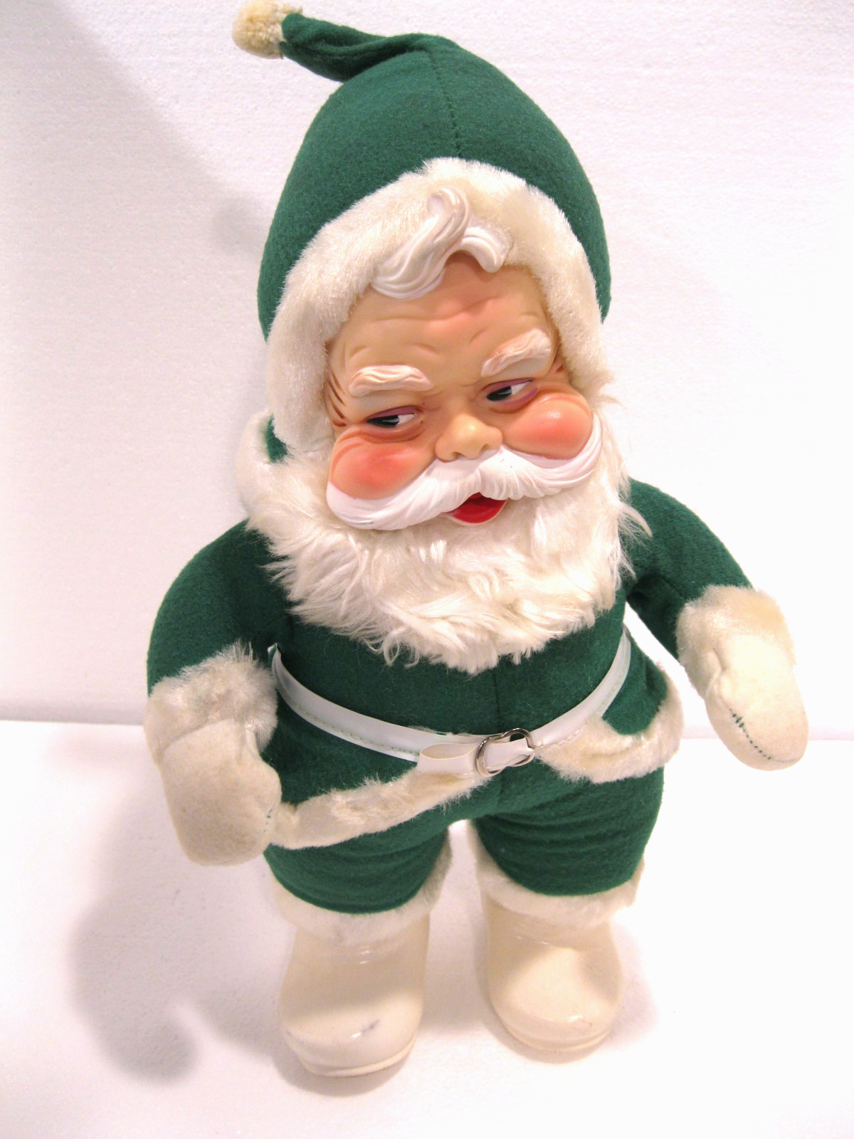 Vintage 1950s RUSHTON Santa Claus Christmas Plush Doll GREEN SUIT Original Tag Vintage 1950s RUSHTON Santa Claus Christmas Plush Doll GREEN SUIT Original Tag