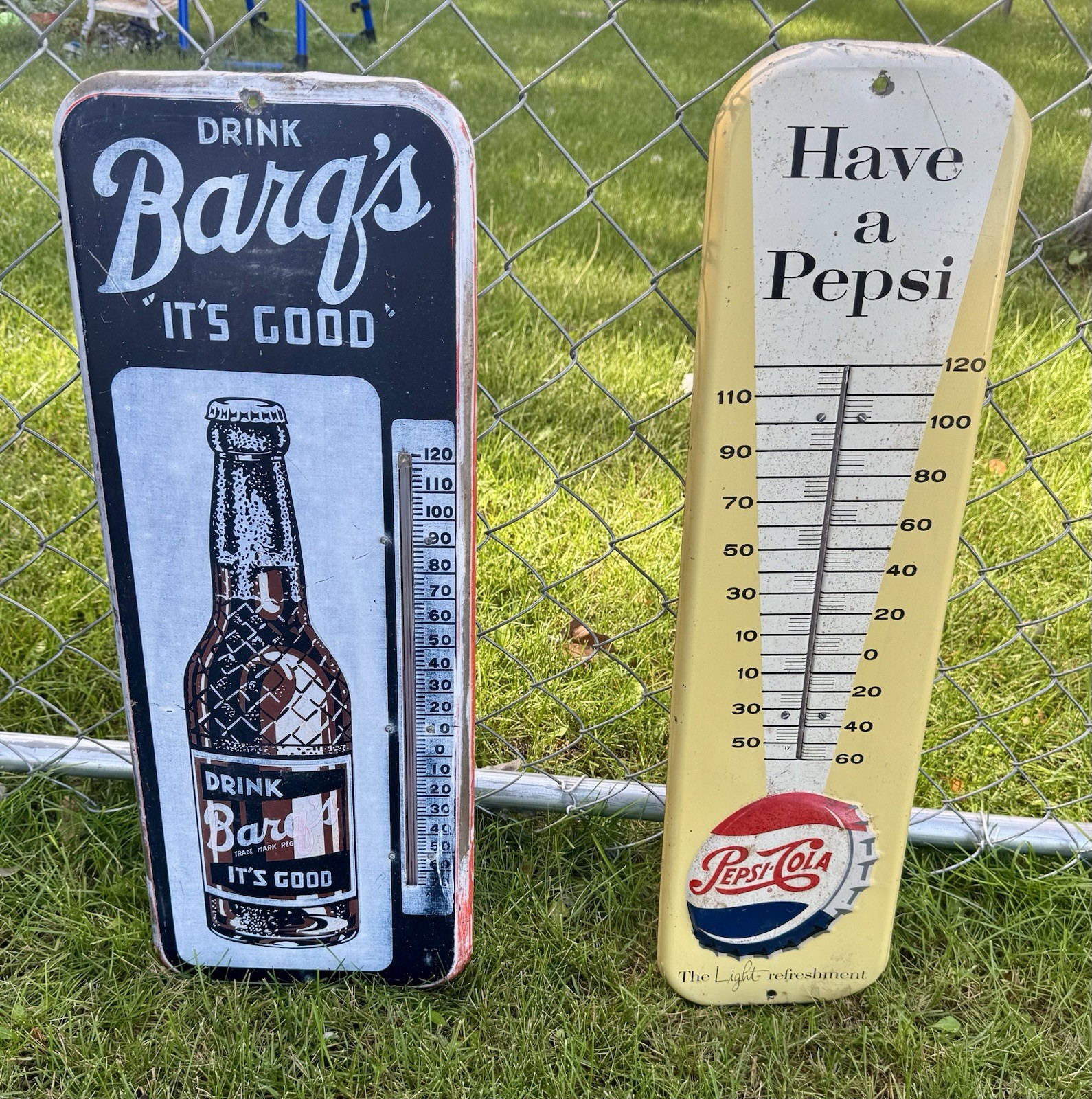 2 ORIGINAL SODA THERMOMETERS= PEPSI COLA & BARQS ROOTBEER Signs Vintage Works 2 ORIGINAL SODA THERMOMETERS= PEPSI COLA & BARQS ROOTBEER Signs Vintage Works
