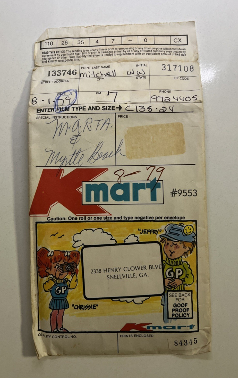Vtg 1979 Kmart Photograph Developing Envelope Goof Proof Kids Film History USA Vtg 1979 Kmart Photograph Developing Envelope Goof Proof Kids Film History USA