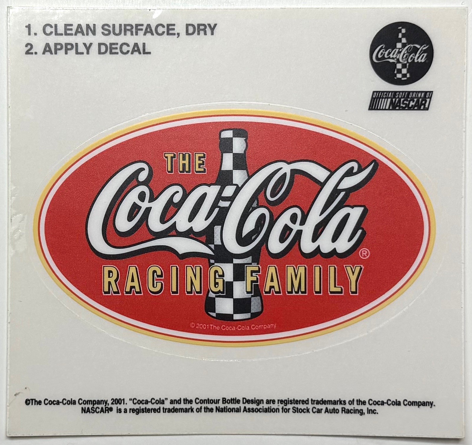 2001 THE COCA-COLA RACING FAMILY OFFICIAL SOFT DRINK OF NASCAR DECAL STICKER NOS 2001 THE COCA-COLA RACING FAMILY OFFICIAL SOFT DRINK OF NASCAR DECAL STICKER NOS
