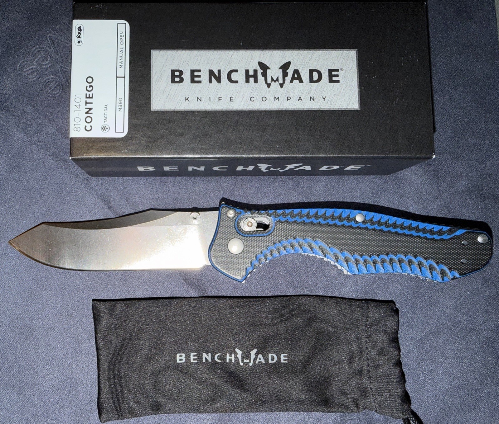 Benchmade Knifeworks Exclusive 810-1401 Contego M390 black/blue G10-Discontinued Benchmade Knifeworks Exclusive 810-1401 Contego M390 black/blue G10-Discontinued