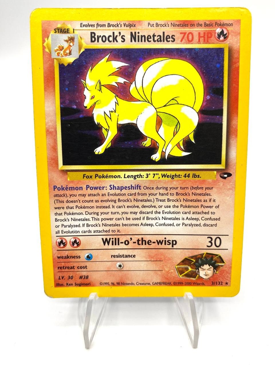 Vintage English Brock's Ninetales 3/132 Gym Challenge Holo Poor Pokemon Card
