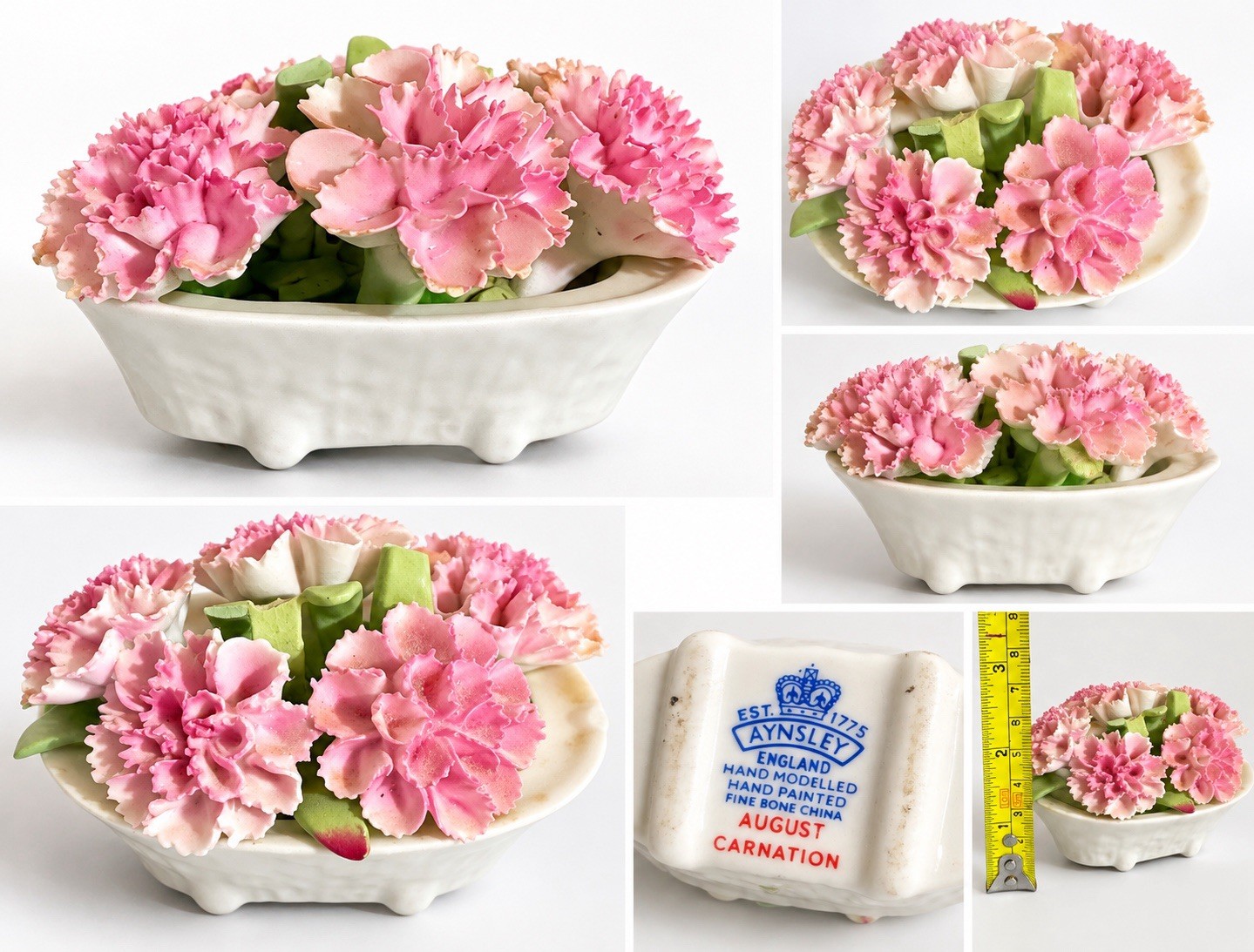 Vintage Aynsley August Carnation Bone China Hand Modelled Pink Flower England Vintage Aynsley August Carnation Bone China Hand Modelled Pink Flower England