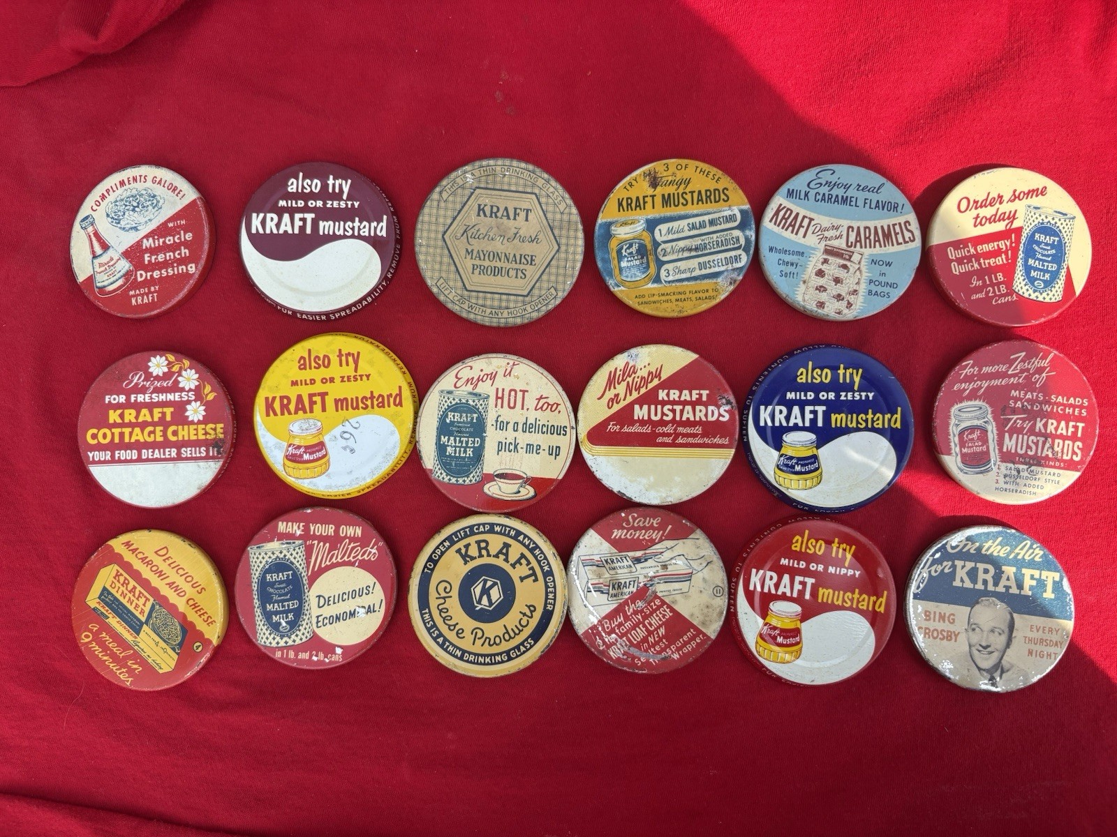 Vintage 1940-60 Advertising Kraft Metal Jar Lids Lot of 18 All Dif Dairy Food A1 Vintage 1940-60 Advertising Kraft Metal Jar Lids Lot of 18 All Dif Dairy Food A1