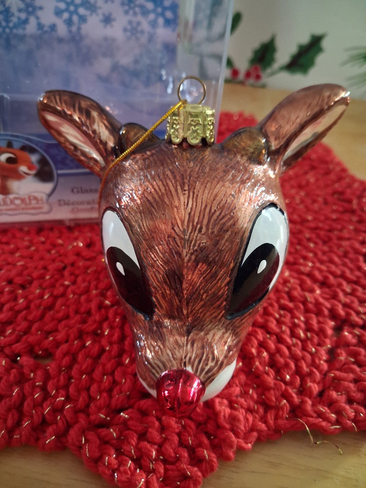 Vintage 1992 Kurt S. Adler - Rudolph Head Glass Ornament Vintage 1992 Kurt S. Adler - Rudolph Head Glass Ornament