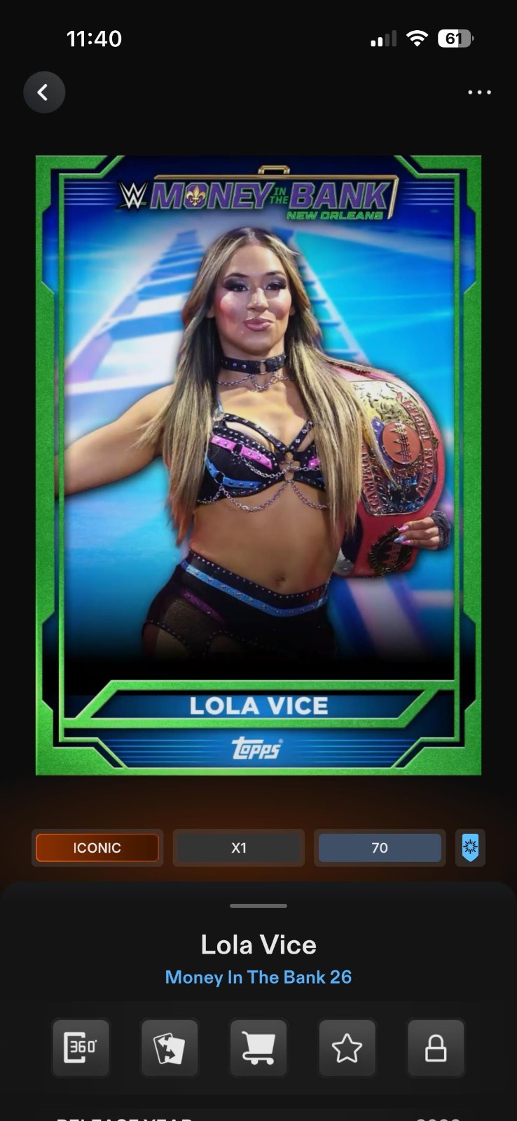 Topps WWE Slam 26 Money In The Bank Emerald Fortune Rising Motion Iconic Select