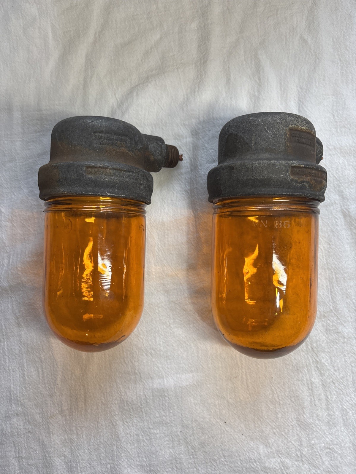 (2) Vintage Crouse-Hinds Industrial Explosion Proof Wall Light Amber Globe 1957 (2) Vintage Crouse-Hinds Industrial Explosion Proof Wall Light Amber Globe 1957