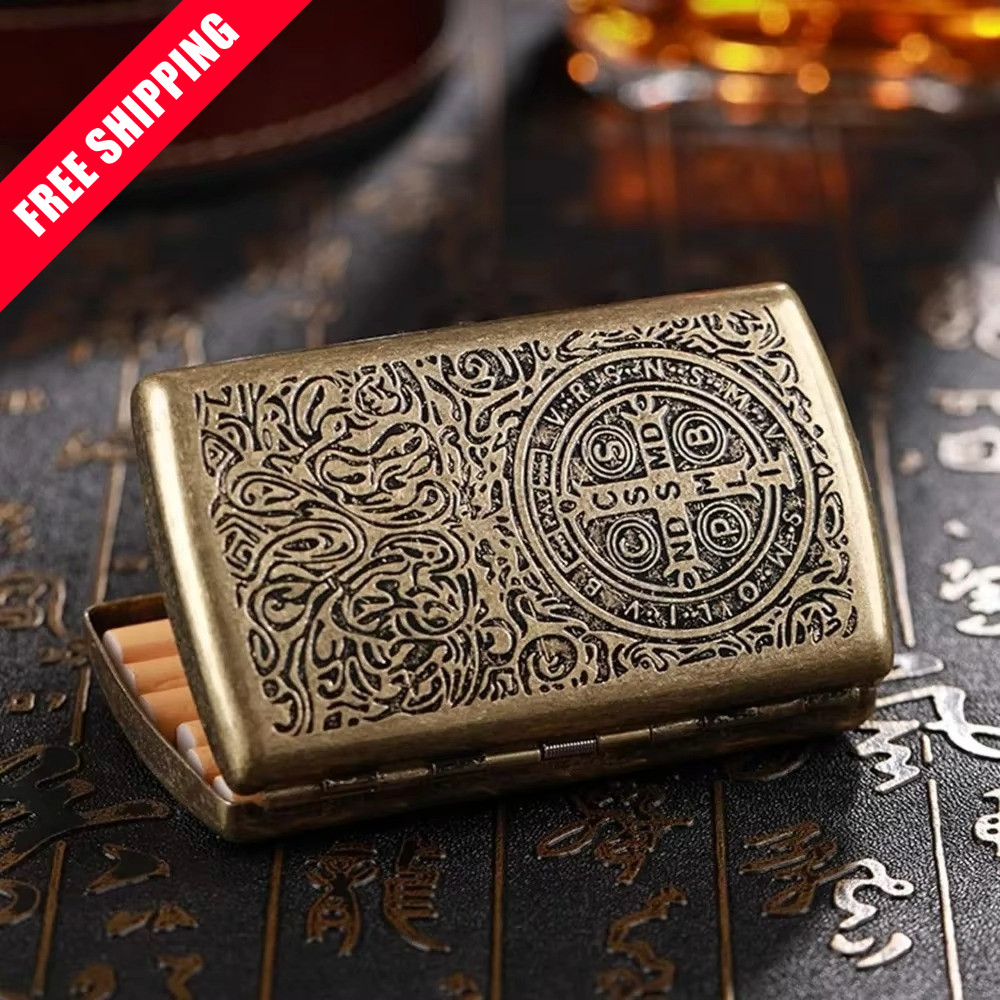 Retro Metal Cigarette Case Constantine Pattern Portable Lightweight Holder Retro Metal Cigarette Case Constantine Pattern Portable Lightweight Holder