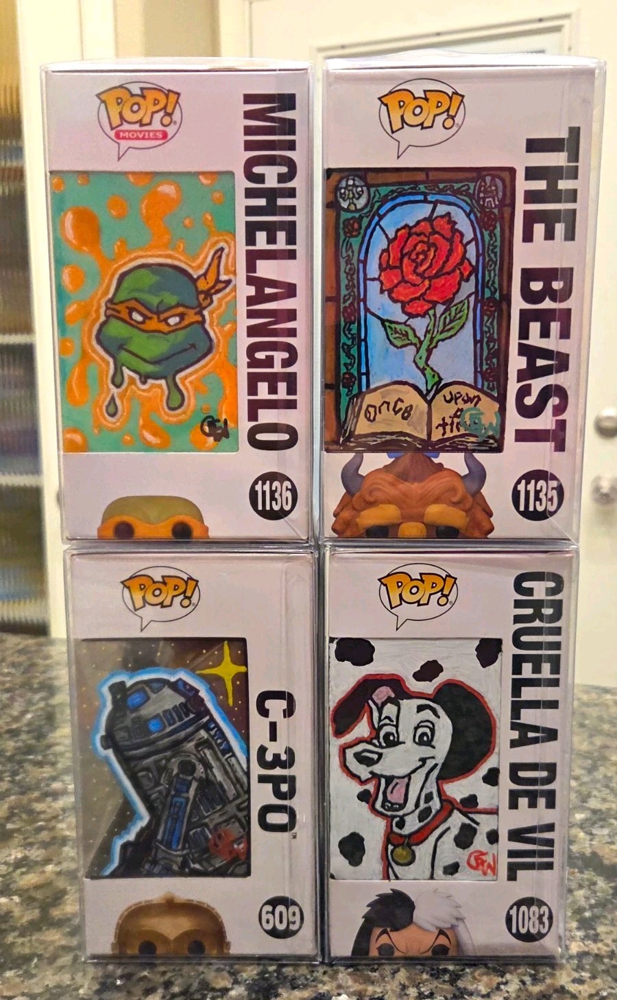 Funko Pop Vinyl Lot of 4 Boxed TMNT Disney Villains Star Wars custom handpainted Funko Pop Vinyl Lot of 4 Boxed TMNT Disney Villains Star Wars custom handpainted