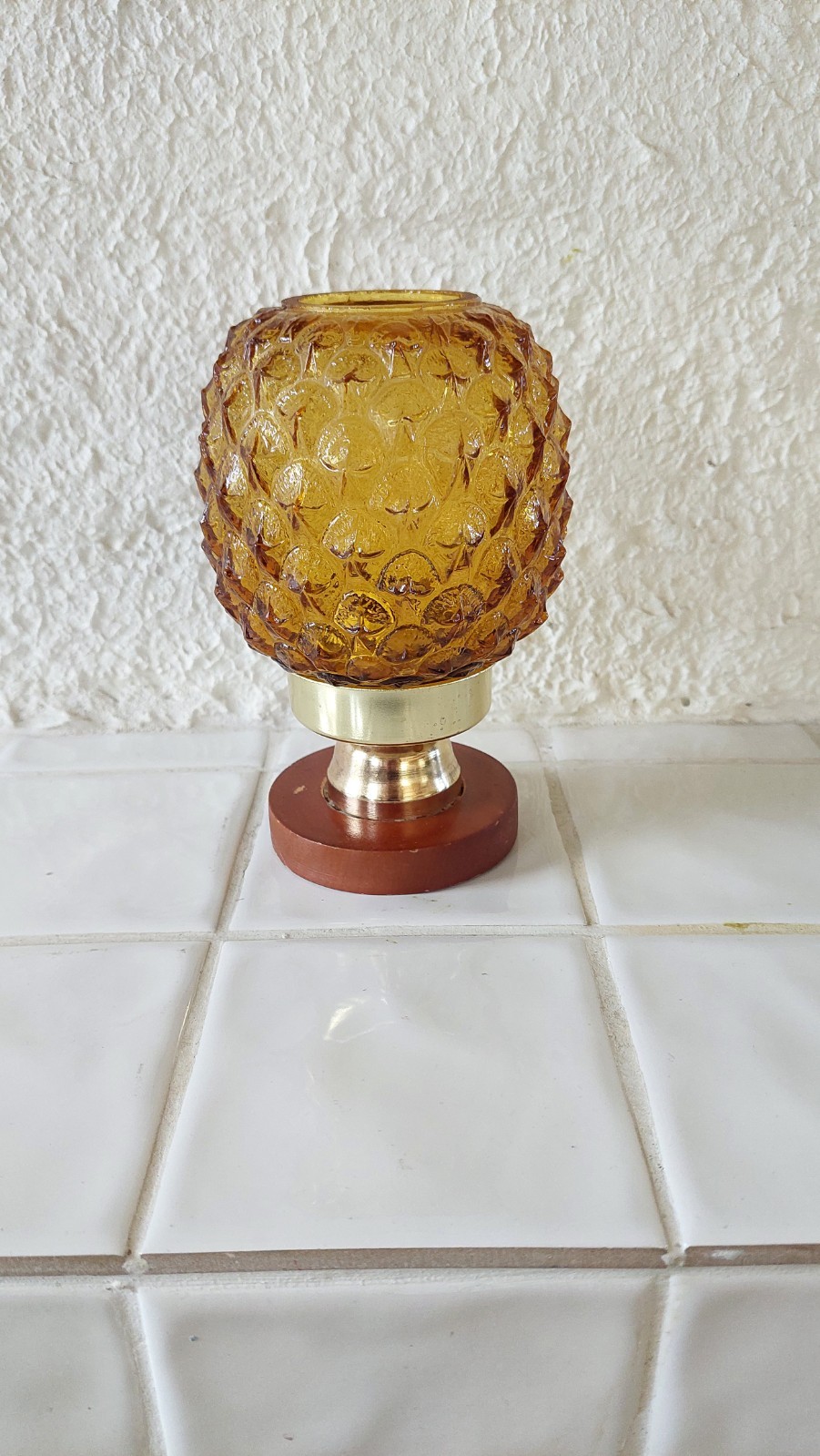 Vintage Amber Glass Candle Holder, 1970s Candle Lantern, Textured Glass, Retro S Vintage Amber Glass Candle Holder, 1970s Candle Lantern, Textured Glass, Retro S