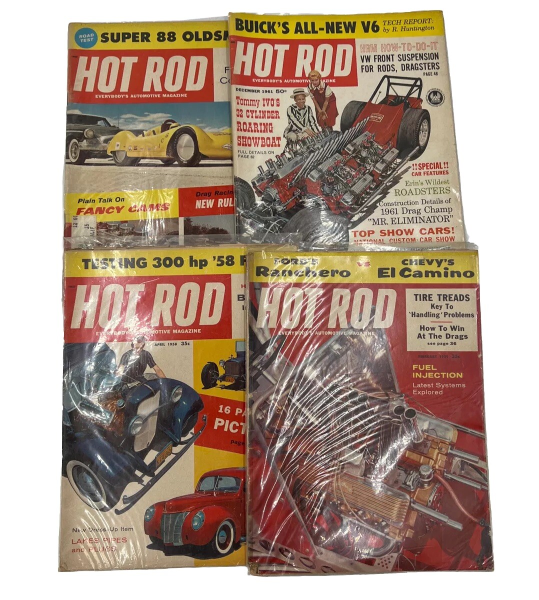 4 pc. Vintage 1958 59 60 61 Hot Rod Magazines Drag Racing Slat Flats 58 Ford AL 4 pc. Vintage 1958 59 60 61 Hot Rod Magazines Drag Racing Slat Flats 58 Ford AL
