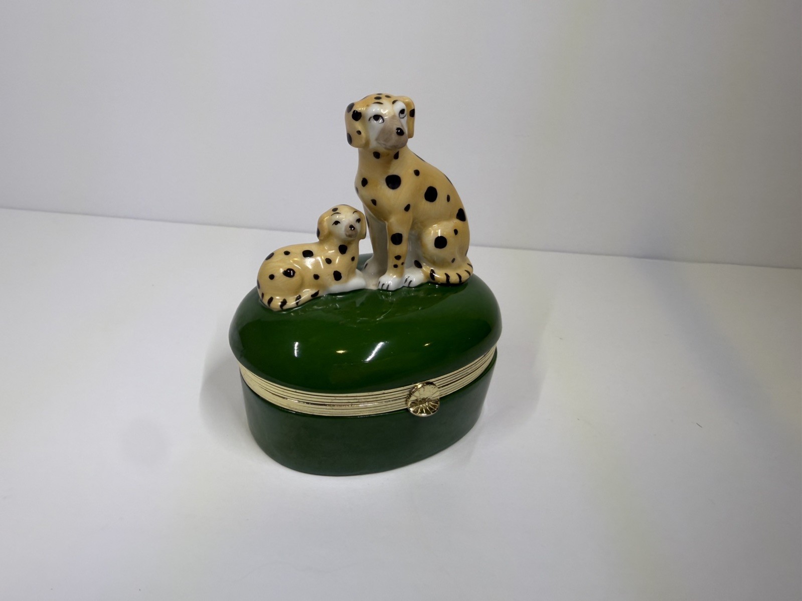 Vintage 1985 Andrea by Sadek Spotted Dalmatian Dogs Trinket Box Hinged Porcelain Vintage 1985 Andrea by Sadek Spotted Dalmatian Dogs Trinket Box Hinged Porcelain