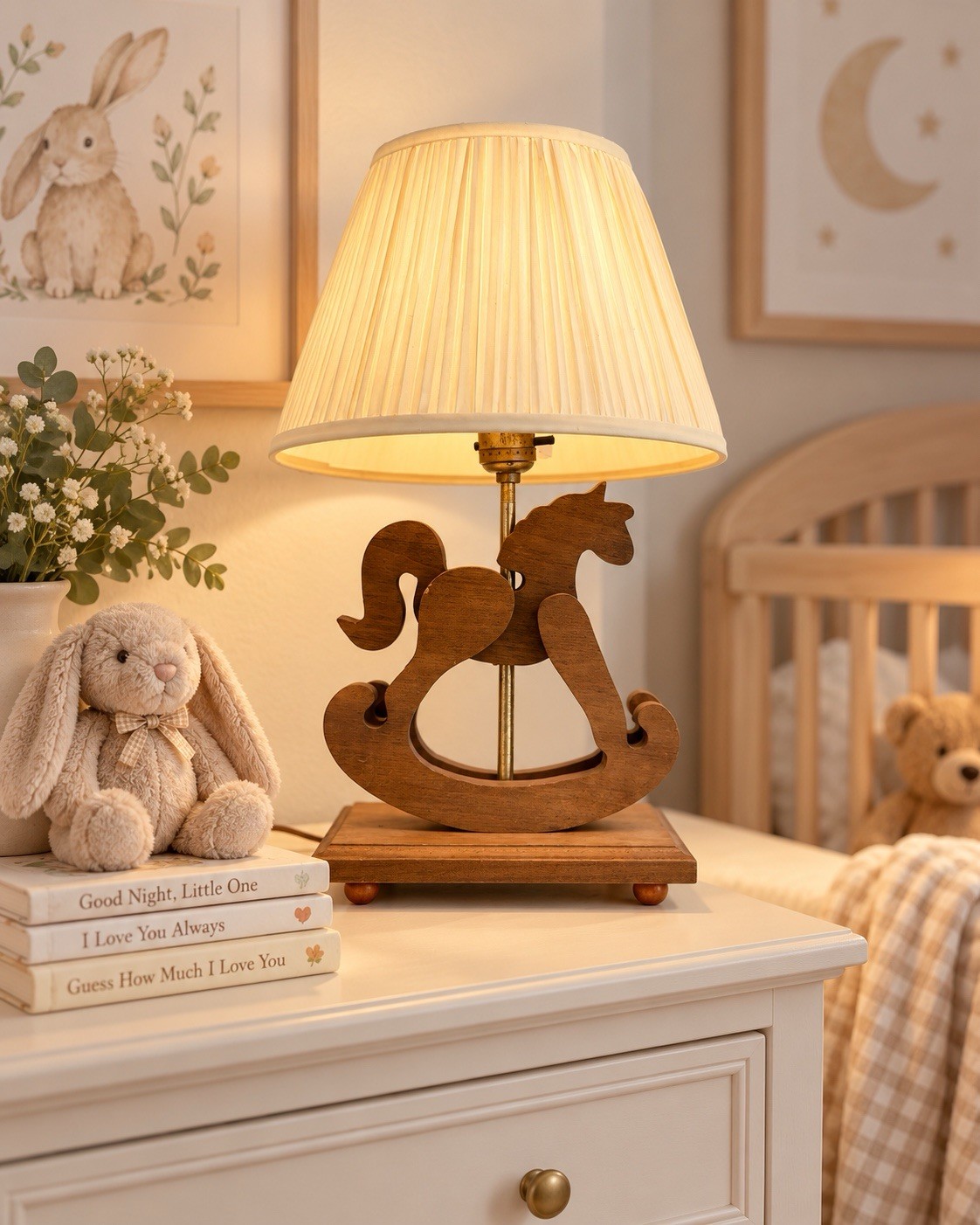 Vintage Wooden Rocking Horse Table Lamp Nursery Kids Room Decor 17” Tall Vintage Wooden Rocking Horse Table Lamp Nursery Kids Room Decor 17” Tall