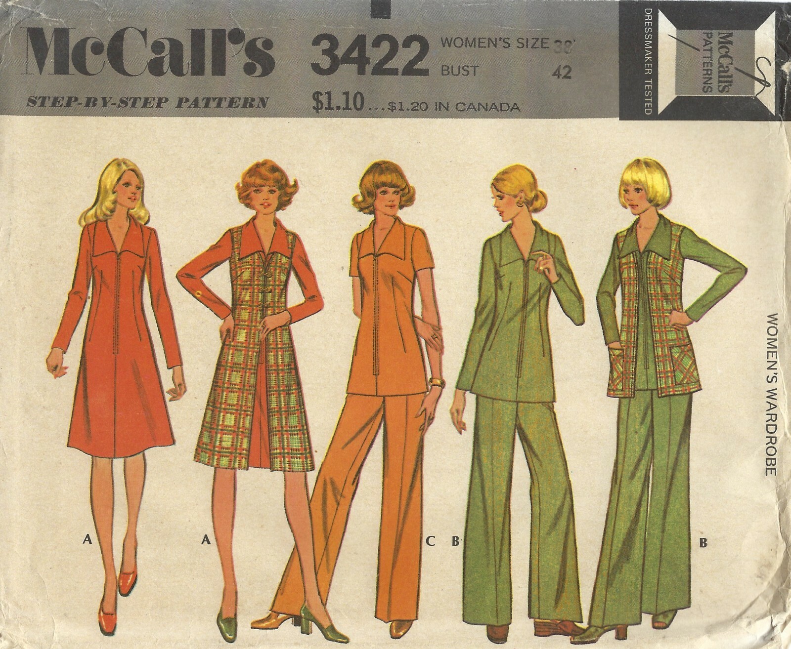 McCall's 3422 Zip-Front A-Line Dress or Top, Vest & Pants Women 42" Bust UNCUT McCall's 3422 Zip-Front A-Line Dress or Top, Vest & Pants Women 42" Bust UNCUT