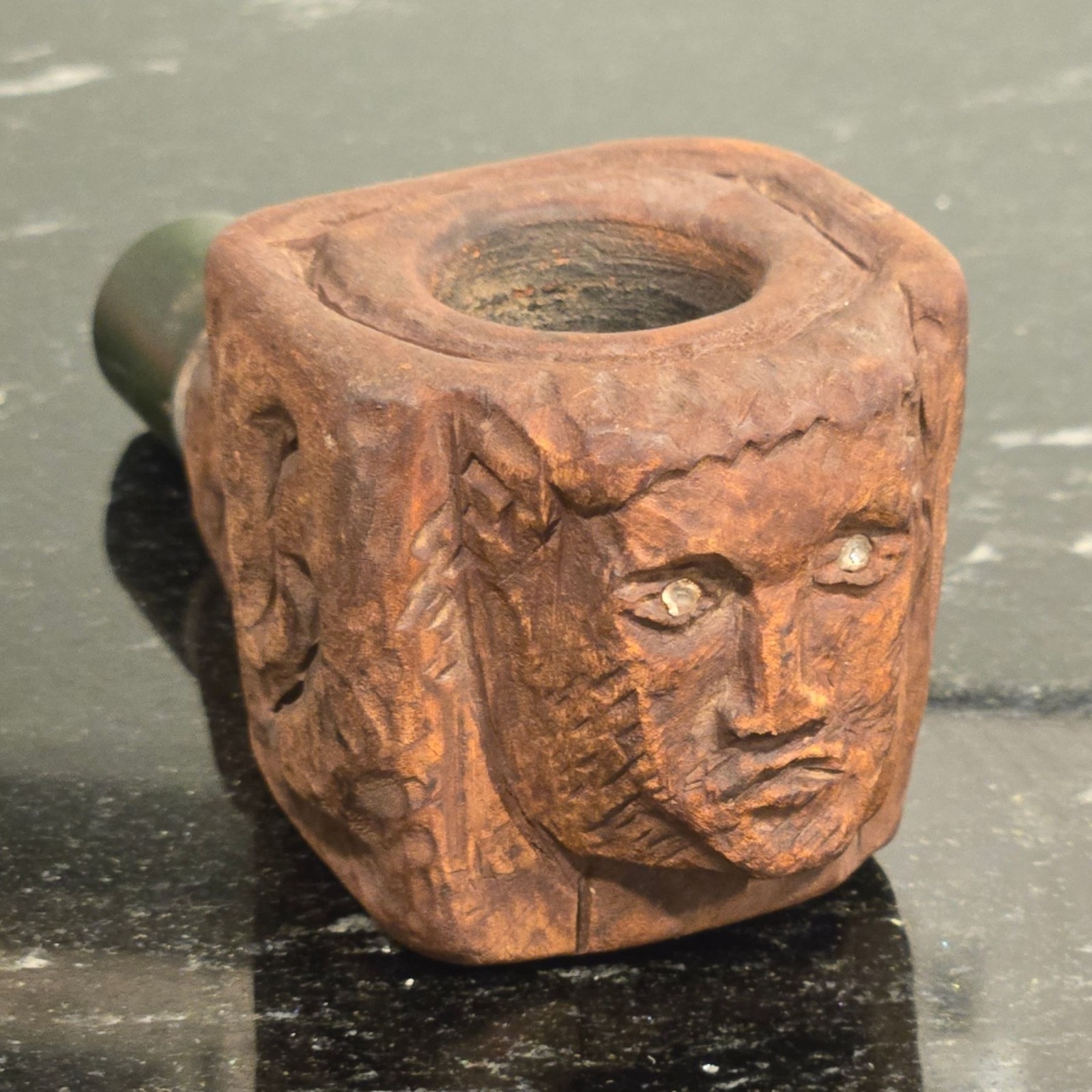 Vintage Hand Carved Wood Tobacco Pipe Primitive Folk Art Faces Tobacciana