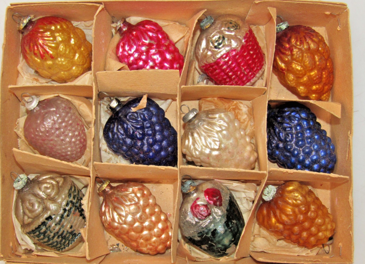Lot VTG Glass Feather Tree BERRY GRAPE BASKET Mini Christmas Ornaments Japan Lot VTG Glass Feather Tree BERRY GRAPE BASKET Mini Christmas Ornaments Japan