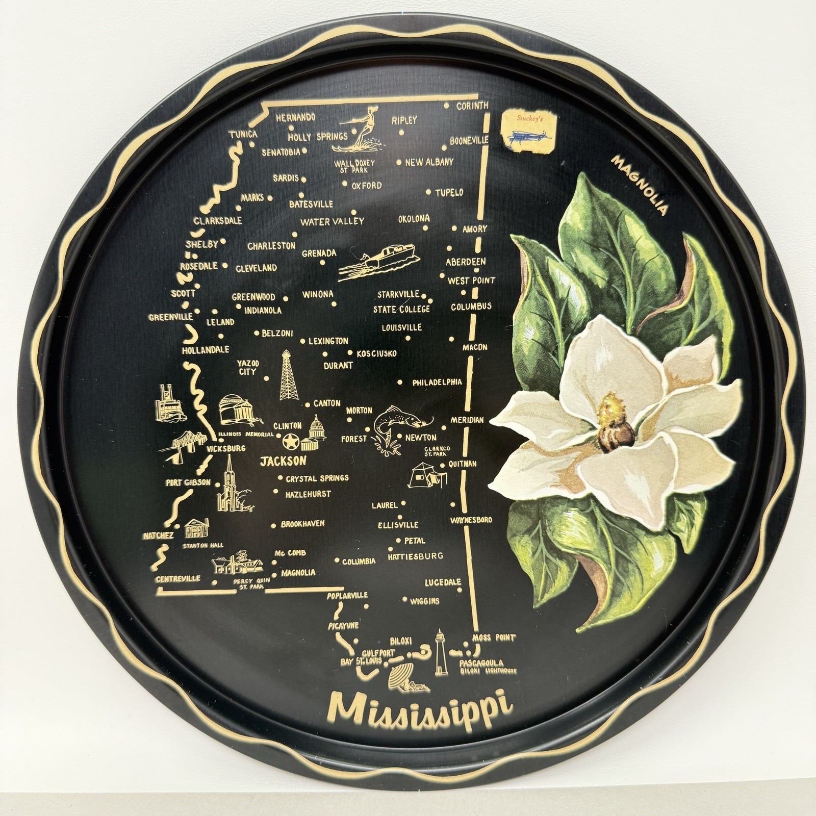 Vintage Mississippi State Tray MCM Kitschy Barware Graphic Souvenir Platter 11" Vintage Mississippi State Tray MCM Kitschy Barware Graphic Souvenir Platter 11"
