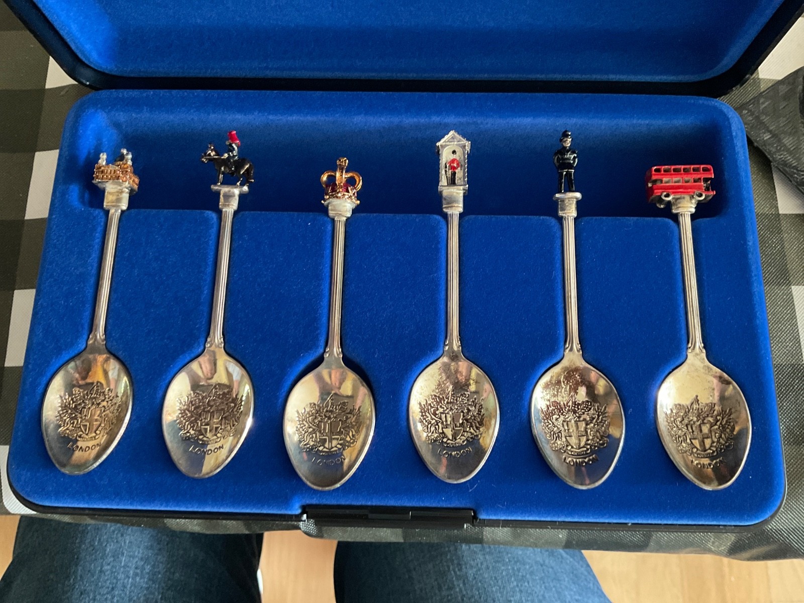 Set 6 WAPW UK Silver Plated Souvenir Spoons Enamel 3-D London Landmarks w Box 