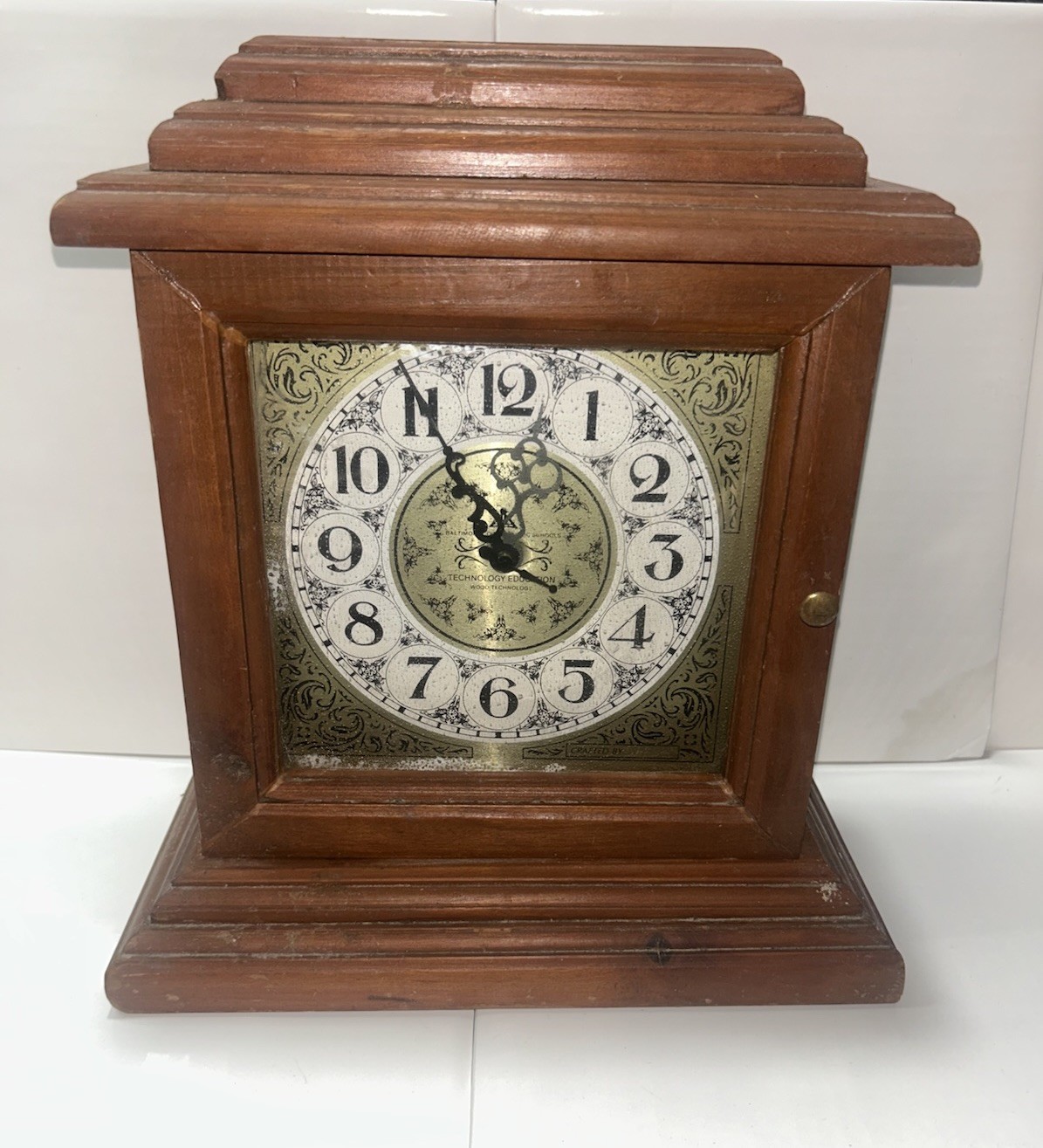 Vintage Baltimore County Public Schools Wood Tech Mantel Clock - As Is Craft Vintage Baltimore County Public Schools Wood Tech Mantel Clock - As Is Craft