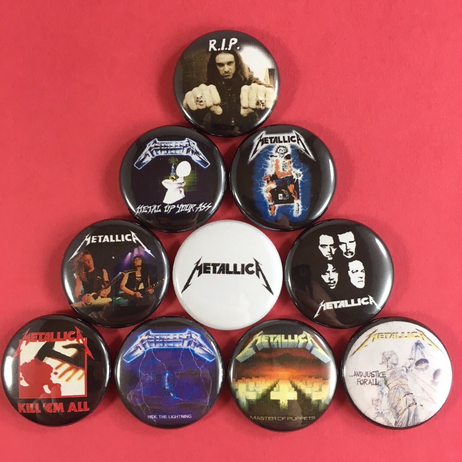 Metallica 1" Pin Button Set Heavy Thrash Metal Cliff Burton Metallica 1" Pin Button Set Heavy Thrash Metal Cliff Burton