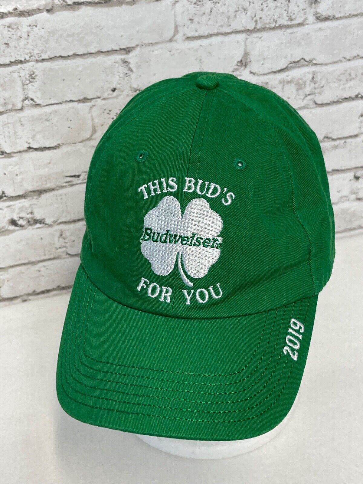 Budweiser St. Patrick's Day Hat Green White Clover This Bud's For You 2019