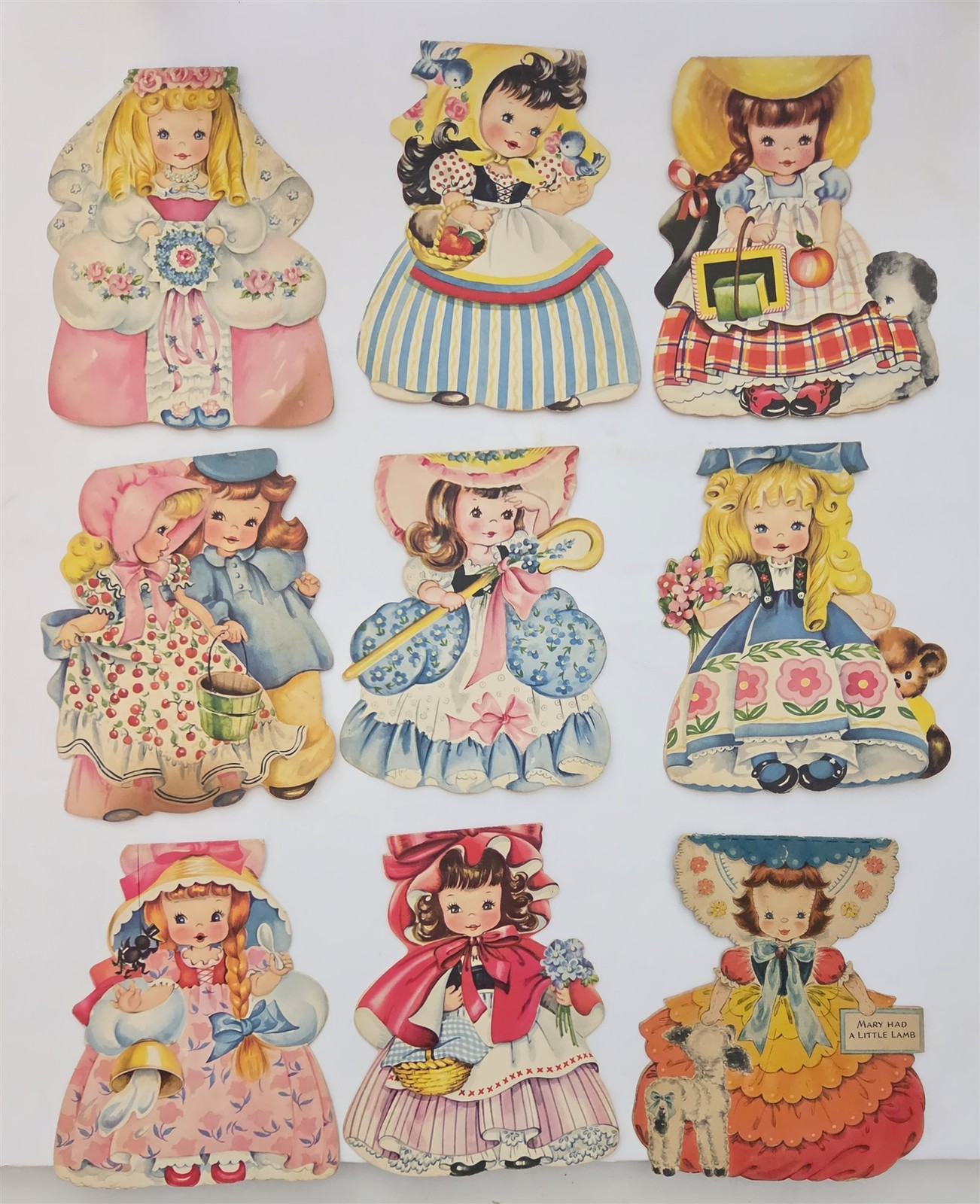 1949 vintage 9pc STORYBOOK GREETING CARDS die cut AMERICAN CARD Co LOT