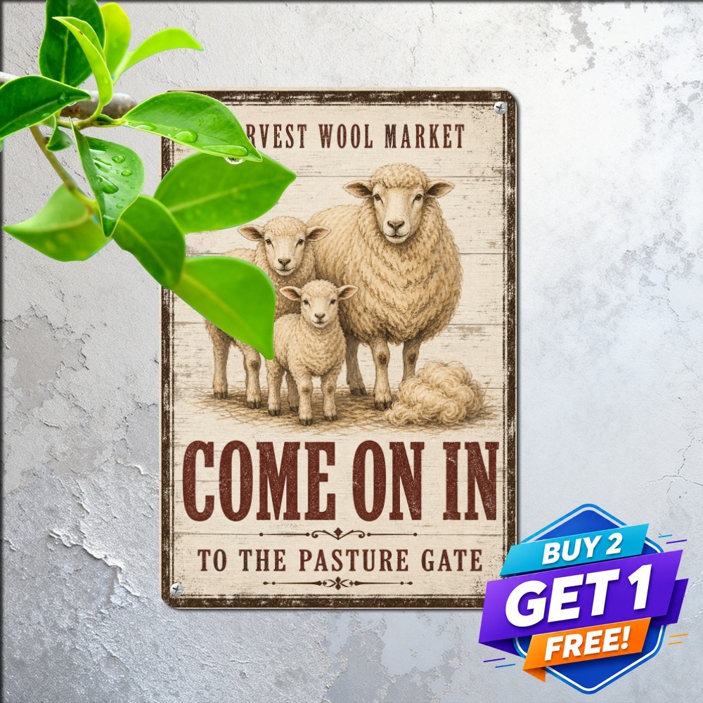 Rustic Sheep Farm Welcome Tin Sign Country Wool Barnyard Metal Wall Plaque Rustic Sheep Farm Welcome Tin Sign Country Wool Barnyard Metal Wall Plaque