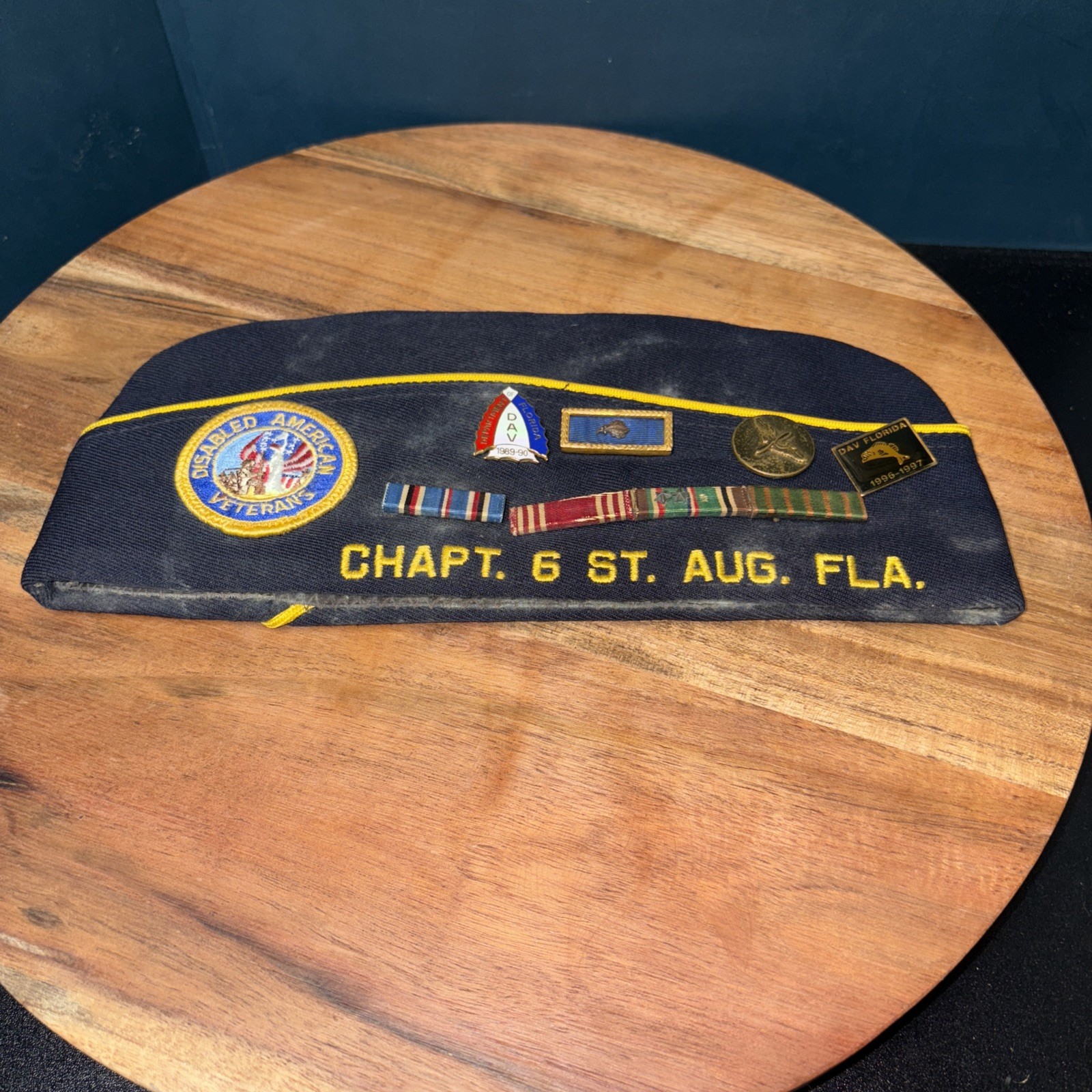 VINTAGE Chapt 6 St Aug fL Past President DAV Hat USA WW2 VETERAN With Pins VINTAGE Chapt 6 St Aug fL Past President DAV Hat USA WW2 VETERAN With Pins
