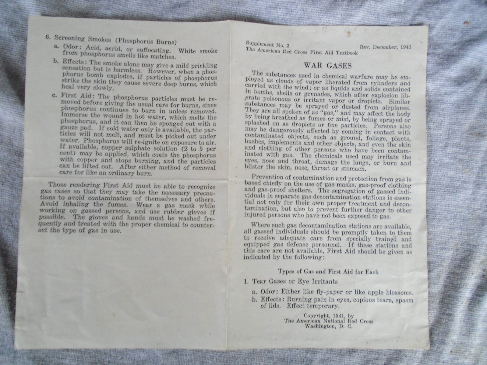American Red Cross 1941 sheet on war gases American Red Cross 1941 sheet on war gases