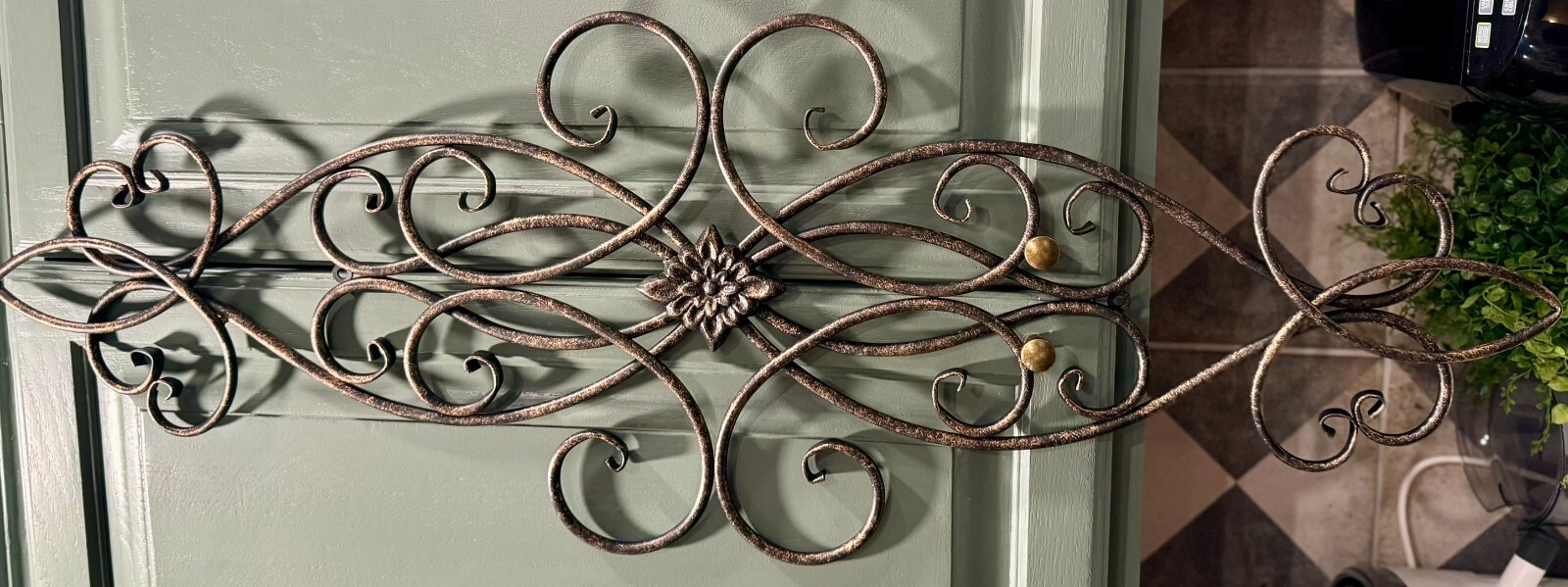 Brown Metal Farmhouse Pediment Scroll Hanging Wall Art Pediment sculpture 37x13"